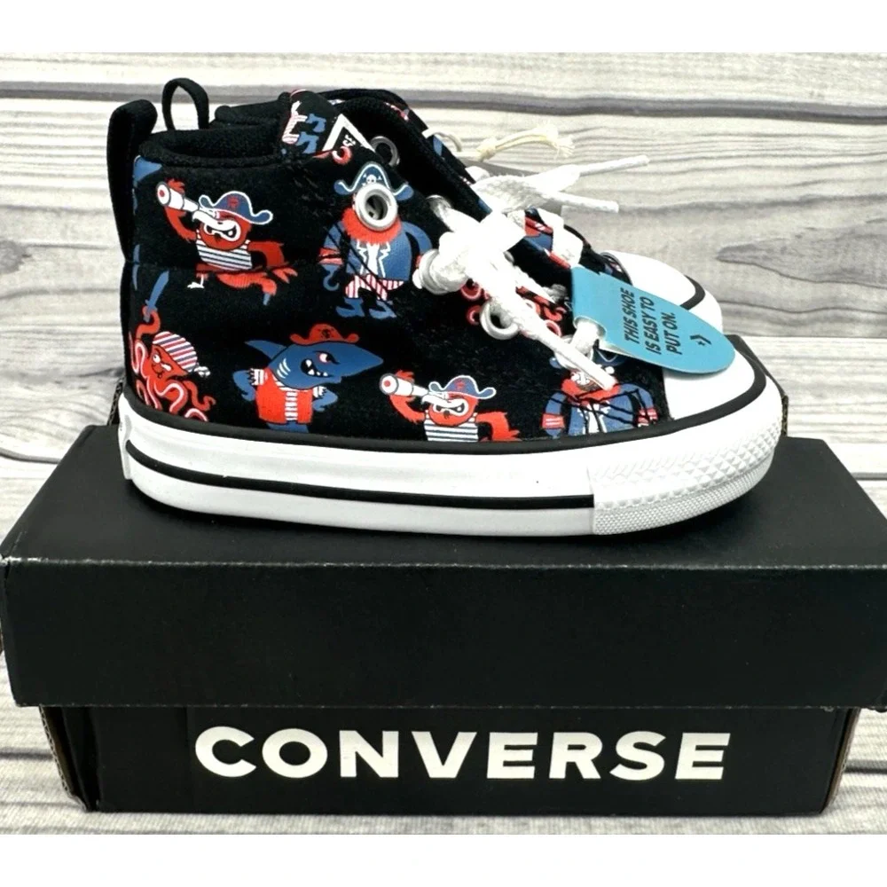 CONVERSE CHUCK TAYLOR ALL STAR STREET PIRATE PRINT SNEAKERS Infant Size 4 BLACK‎